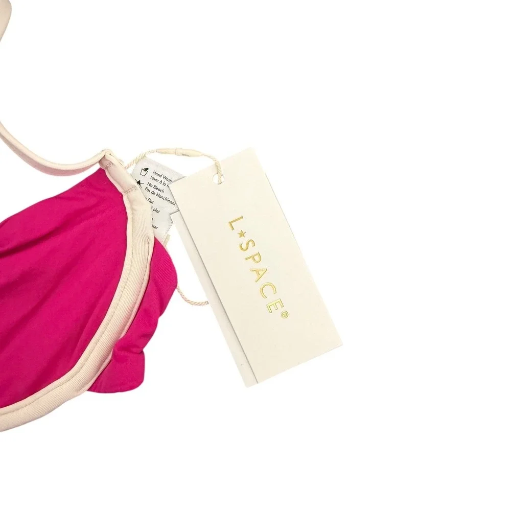 L*SPACE Pink‎ White Nico Bikini Top Underwire Contrast V-Wire XS NWT